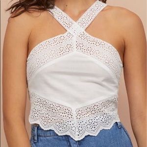 H&M White Cotton Eyelet Lace Crop Top